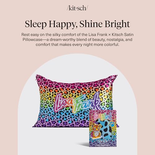 Lisa Frank x Kitsch Satin Pillowcase, Size 19x26 - Rainbow Leopard | Softer Than Silk Pillow Cases, Smooth Cooling Satin Pillow Case for Hair and Skin, Wrinkle-Free, Machine Washable - color: Rainbow Leopard, size: Standard/Queen (1 Pack)