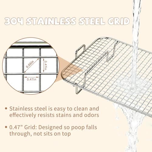 BWOGUE Stainless Steel Rabbit Litter Box, Bunny Litter Box with Hay Feeder | Raised Grid Separates Waste, High Sides Help Reduce Mess, Hay Feeder & Waterer, Easy to Clean, Guinea Pigs & Small Pets - size: S:15.7in ×11.8in × 5.9inches