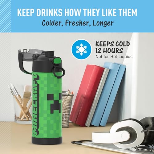 THERMOS FUNTAINER Water Bottle with Spout, 16oz, Minecraft | Kids Stainless Steel Insulated Water Bottle, Keeps Drinks Cold Longer for School & Play, BPA-Free - color: Minecraft, size: 16 Ounces