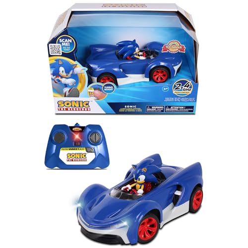 NKOK Sonic the Hedgehog RC Car 2.4GHz with Turbo Boost, Ages 6+ | Team Sonic Racing 601 radio control car - working lights, rubber tires, adjustable front wheel alignment, officially licensed - color: Blue