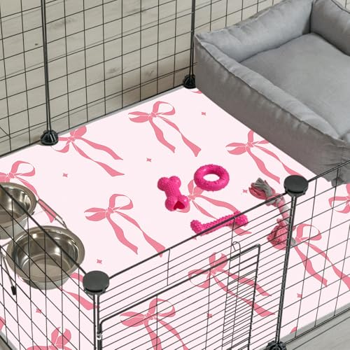 JarThenaAMCS 3 Packs Guinea Pig Pee Pads 24" x 47" Reusable Guinea Pig Pee Mat Pink Bow Washable Small Animal Cage Liner for Rabbit Hamster Chinchilla Ferret Rat