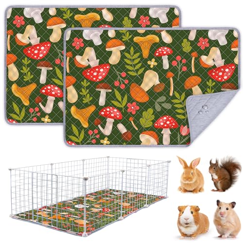 Unicorn Catcher 2 Pack Washable Guinea Pig Cage Liner, Waterproof Bedding | Reusable Absorbent Bedding For Rabbits, Hamsters, And Hedgehogs With A Leak-Proof Design To Keep Cages Dry And Clean - color: Mushrooms, size: 36X24in