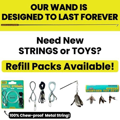 Forever Stick 2-Pack - The Unbreakable Cat Wand Toy, Durable Cat Toy Wand, Extra Long Cat String Toy, Cat Fishing Pole Toy for Bored Indoor Adult Cats, Cat Stick Toy, Cat Feather Wand, Cat Teaser Wand - size: Forever Stick 2-Pack