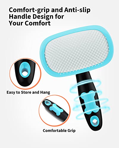 Glendan Dog & Cat Brush- Slicker Pet Brush- Shedding Grooming Tools (Blue) | 180° Pivoting Head Reaches Paws/Belly, Detangles Mats Loose Fur, Massaging Tips Soothe Skin, Non-Slip Grip, Easy to Carry - color: Blue, size: Large