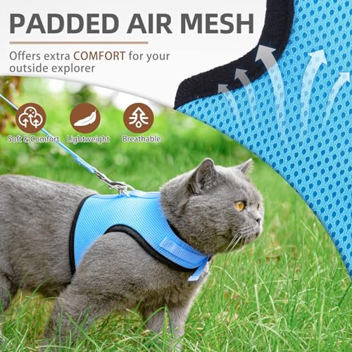 PUPTECK Soft Mesh Cat Vest Harness and Leash Set Puppy Padded Pet Harnesses Escape Proof for Cats Small Dogs Rabbits Bunny - color: Blue, size: XL(NECK 10.5"-13", CHEST 14"-17", 10-17 lbs)