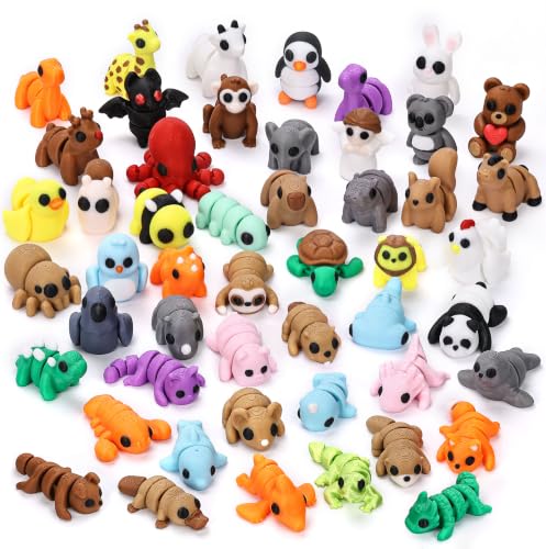 50 pcs 3D Printed Animal Figurines, Mini Articulated Animal Figurines Toys, Party Favors, Pocket Fidget Toys, Goodie Bag Stuffers, Exchange Gifts, Desk Pets, Classroom Rewards for Kids, Birthday Gifts - style: Animal 50