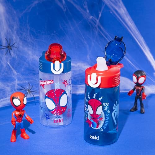 Zak Designs Marvel Spider-Man Sage 16oz Leak-Proof Straw Kids Water Bottle | BPA Free Durable Plastic, Cupholder Friendly, Dishwasher Safe, Easy to Clean, Lid Lock, Handle, For School, Home, Travel - color: Spidey and His Amazing Friends