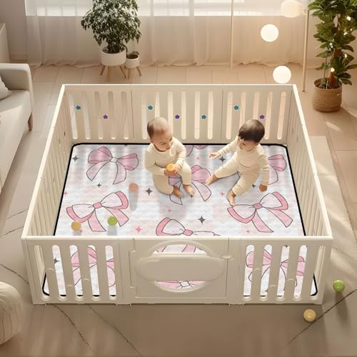 Baby Play Mat Pink Bows on Checkerboard 50 x 50 Playpen Mat for Floor Play Gym Crawling Non-Slip Cushioned Baby Playmat for Infants, Babies, Toddlers - color: Multi 4