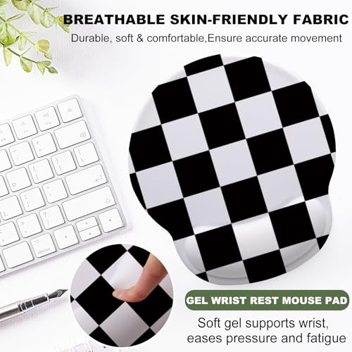 Black and White Checkered Mouse Pad with Gel Wrist Support, Smooth Surface Ergonomic Mouse pad, Non-Slip Pain Relief Desk Mat for Gaming, Work & Office Desktop - color: Black and White Checkered