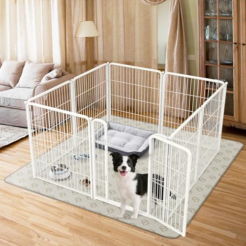 FXW Homeplus Indoor Dog Playpen with Washable Pee Pad, 32" H, 8 Panels | Calm Indoor Play Area, Super Absorbent Pad for Easy Cleanup, for Small & Medium Dogs, Patented - color: White, size: 32"H