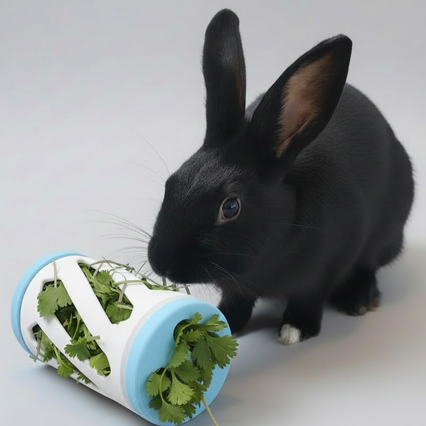 Rabbit Hay Roller for Floor Use – Refillable Foraging Feeder for Hay, Greens, and Herbs – Bunny Business