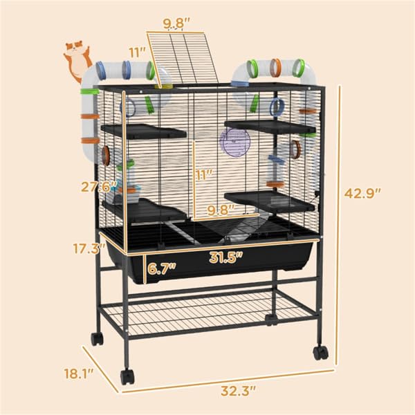 Hamster Cage with Detachable Playpen, Small Animal Habitat for Dwarf Hamsters and Hamster Cages Mice, Multi-Level Wire Extra Large Hamster cage Enclosure with hanster cage Hideouts
