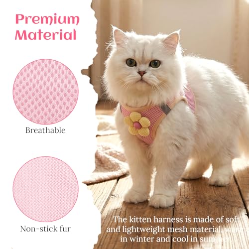 Cat Leash and Harness Set for Walking, Kitten Harness and Leash Set | Escape Proof, Adjustable Soft Breathable, with Reflective Strips, Easy to Wear, Secure Fit, for Kittens, Puppy Bunny Ferret