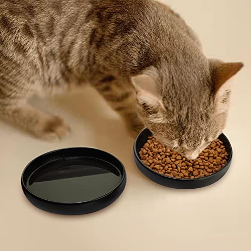 Ceramic Cat Bowls - Shallow Dishes for Food and Water, 6 Inch Matte Finish Wide Cat Food Bowl, Whisker Fatigue Free Pet Puppy Kitten Bowl Set of 3, Dishwasher Safe - color: Black-3pack