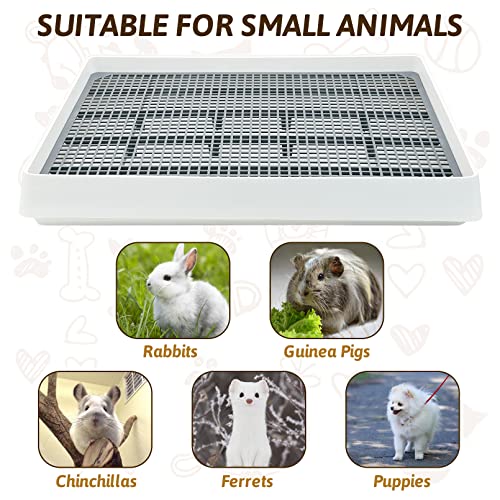 Fhiny Extra Large Rabbit Litter Box, Guinea Pig Litter Pan with Grate Plastic Small Animals Corner Tray Toilet Potty Trainer for Rabbit Bunny Chinchilla Guinea Pig Ferret Hedgehog