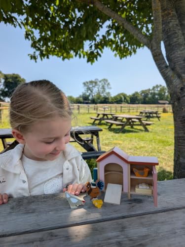Tender Leaf Toys - Chicken Coop - 9 Pcs Miniature Henhouse Farm Animal Toys, Dollhouse Accessories Pretend Play Set for Kids Imaginative Play - Age 3+