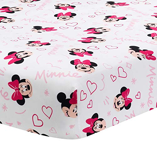 Lambs & Ivy Disney Baby Minnie Mouse Love Pink Heart Fitted Crib Sheet | Fits Standard Size Crib Measuring 52" x 28", Elastic All-Around, White Microfiber - color: Minnie Mouse Love, size: Standard Crib