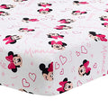 Lambs & Ivy Disney Baby Minnie Mouse Love Pink Heart Fitted Crib Sheet | Fits Standard Size Crib Measuring 52" x 28", Elastic All-Around, White Microfiber - color: Minnie Mouse Love, size: Standard Crib