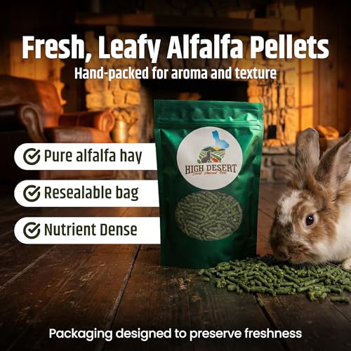 High Desert Delight Alfalfa Pellets for Young Rabbits, Guinea Pigs, 31 oz | Protein Rich Compressed Fiber Formula, Ideal For Growing Kits, Great Calcium Source, Hand Packed Fresh in the USA, Low Dust - size: 1.94 Pound (Pack of 1)
