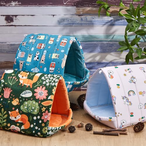 Cinnvoice 4 Pcs Guinea Pig Hideout, Guinea Pig Bed Tunnel, Rabbit Washable Small House Cage Accessories for Bunny Hedgehog Mouse Chinchillas Hamsters Ferrets Bearded Dragons Rats(Forest,9.8 in) - size: 9.8 in, style: Forest