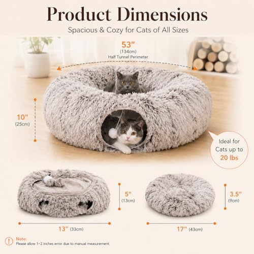 Warm Fluffy Plush Cat Tunnel Bed Under Christmas Tree Big Tube Playground Toys 3 FT Diameter Longer Crinkle Collapsible 3 Way, for Indoor Cat Kitty Kitten Puppy Rabbit Ferret Brown - color: Brown