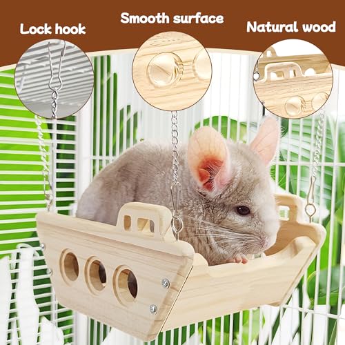Wooden Chinchilla Hammock Swing, Chinchilla Hanging Platform for Indoor | Hanging Chinchilla Toys Interactive Enrichment, Small Animals Cage Accessories for Hut Ledges and Jumping Platforms