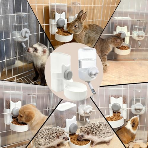 Rabbit Gravity Feeder Waterer Set Automatic Guinea Pig Food Water Dispenser Food Water Bowl Feeding Station for Puppy Kitten Guinea Pigs Chinchilla Hedgehog Small Animals (Grey) - color: Grey