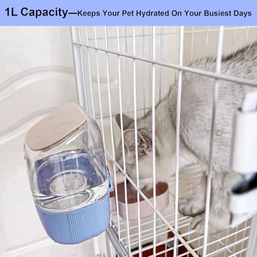 35oz Rabbit Water Bottle, Pet Hanging Automatic Water Dispenser for Small Animal Ferret Guinea Pig Chinchilla Dog Cat (Cage Grid Spacing 1.2''-2.1'') (Blue-Pink) - color: Blue-Pink