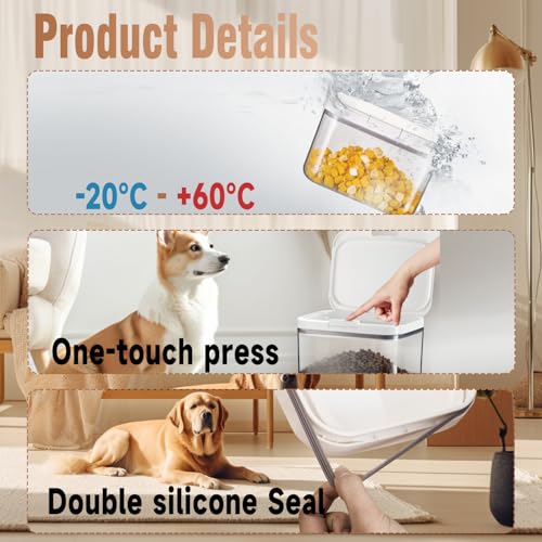Dog Food Storage Container 5 lbs Airtight Pet Food Storage Containers with Lids, Cat Food Container, BPA Free, Rice Container, Flour Dispenser(6 lbs), white | Airtight pop-lock lid helps protect dry pet food from moisture; clear BPA-free body is easy to m