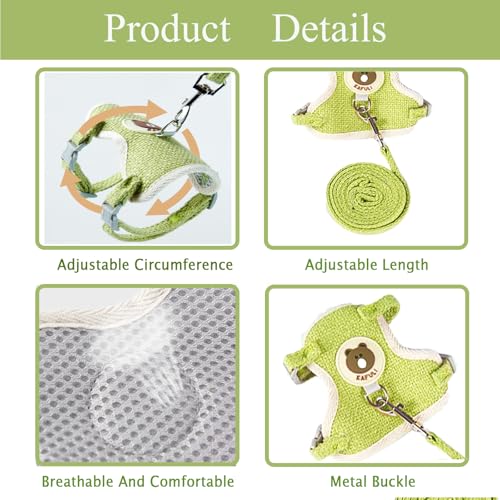 Rabbit Harness and Leash Set 2 Pieces Adjustable Bunny Harness Leash Ferret Harness Guinea Pig Harness Ferret Leash for Small Pets Walking Outdoor (Green, Small) - color: Green