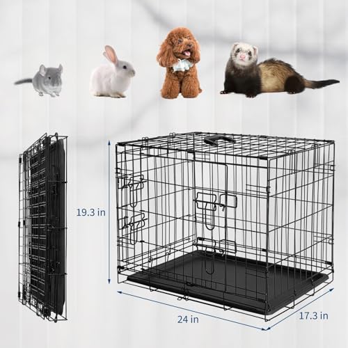 Garvee 42 Inch Dog Crate, Portable Dog Crate with Slide Out Tray, Top & Front Door, Folding Small Critter Cage for Dog, Cat, Bunny, Ferret, Chinchilla, Cat, Rat