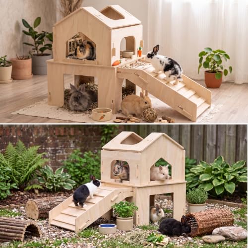 Bunny House, Rabbit Bunny Hideout & Castle with Ramp & Lookout Hut | Long‑Lasting Material, Multi‑Level Fun Zone, Spacious & Multi‑Pet Friendly, Extra‑Wide Ramp, Easy Assembly & Portable - size: Style 3: 30.7 x 15.95 x 21.5 inches
