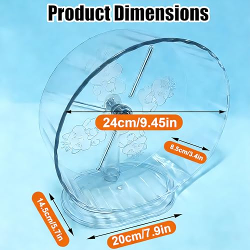 Hamster Silent Running Exercise Wheel for Small Animals, 9.5 inch | Anti-Skid, Adjustable Stand, Quiet Silent, Transparent Visible, Cage Mount, Gerbils, Rats, Mouse, Mice
