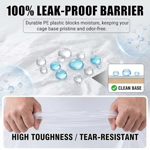 100 Pack Disposable Guinea Pig Cage Liners, Large Rabbit Litter Box Liners with Elastic Edges, Leak-Proof PE Plastic Film for Small Animal Tray Pans (Fits up to 16.53" x 24")