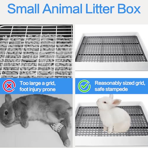 2 Pack Rabbit Litter Box with Grate, Large Shallow Bunny Litter Box Tray Plastic Guinea Pig Training Pan for Small Animals, Hamster, Hedgehog, Chinchillas, 14.5 x 11.6 x 2.5 Inch
