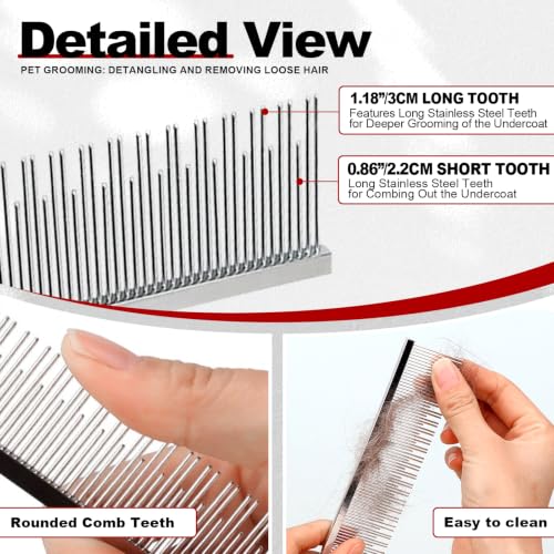 Professional Pet Stainless Steel Comb for Dogs&Cats 6.1in/15.5cm | Long&Short Fine Tooth,Dematting Com for Dogs&Cats,Flea Comb,Pet Grooming Tool,Remove Loose Hair Knots Tangles Dirt Fleas