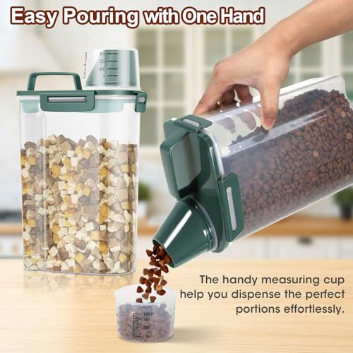 TBMax Small Dog Cat Food Storage Containers 2 Pack, Travel-Friendly Pet Food Container with Spout & Measuring Cup, Portable Pet Feeding Dispenser, Bird Seed Container-Dark Green - color: Dark Green -2Pcs 3Qt