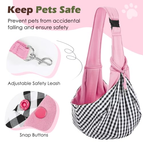 Pawaboo Small Dog Sling Carrier, Reversible Hands Free Dog Sling Carrier for Small Dogs Cats, Puppy Sling Carrier with Adjustable Strap Buckle & Safety Harness, Puppy Essentials, Pink - color: Pink - Up to 12lbs