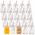 Sliner Valentine Bear Bottles with Straws Including Plastic Bear Drink Empty Bottle & Straws & Caps for Valentine Party Juice Milk Cup Drink Water Container - style: Bear