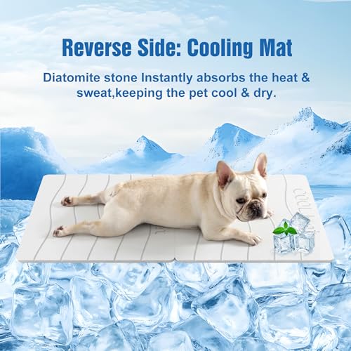 Double-Side 2 in 1 Stone Pet Food Mat & Cooling Mat (24"*16") | Instant dry water absorbing Diatomite Stone Dog Bowls Drying Mat & Heat dissipating Pet Cooling Mat. Bite-Proof & Non-slip. - color: WHITE, size: 24"*16"