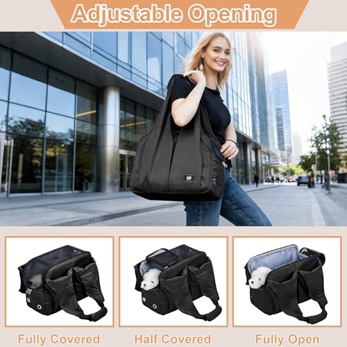 Small Dog Purse Carrier for Puppy Cats Yorkie Chihuahua,Up to 15lbs | Soft-Sided Pet Tote Bag with 4 Large Pockets, Lightweight, Foldable, for Travel Outings Vet (15.4"L×7.9"W×11.8"H, Black) - color: Black