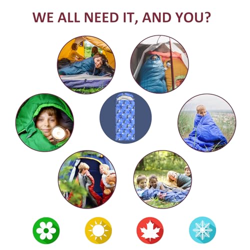 Kids Sleeping Bags - Camping Sleeping Bags with Carry Bag - Compact Sleeping Bag for Hiking, Backpacking 3 Season Warm & Cool Weather, Lightweight Waterproof Outdoor Travel for Boys Girls - color: Blue