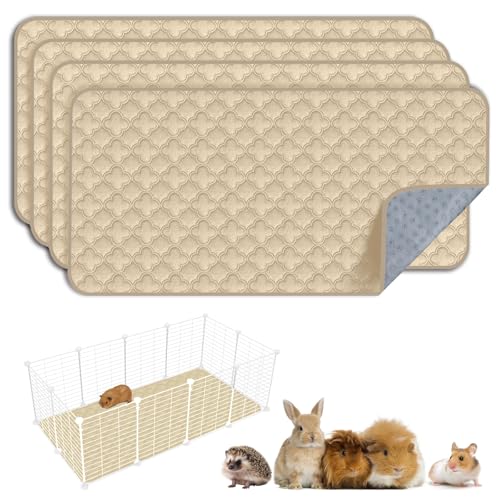 FunFurry Washable Guinea Pig Cage Liner - 4 Pack Reusable Washable Pee Pads，Waterproof Guinea Pig Bedding for Small Animal - Rabbit Bunny Hamster Puppy (Cream, 24" X 47" - 4 Pack) - color: Cream, size: 24" X 47" - 4 Pack