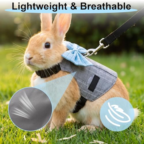 Hypeety Bunny Harness and Leash Set Adjustable Escape Proof Vest, Grey, M | Lightweight, soft small pets walking vest, for rabbits/guinea pigs, with cute bow, formal suit style, for Christmas/Halloween - color: Grey, size: M
