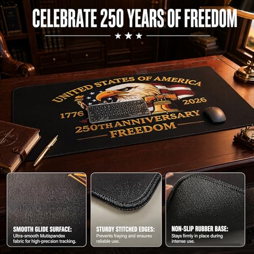 Large 250 Anniversary Mouse Pad,Eagle and USA Flag Design - color: Black 1