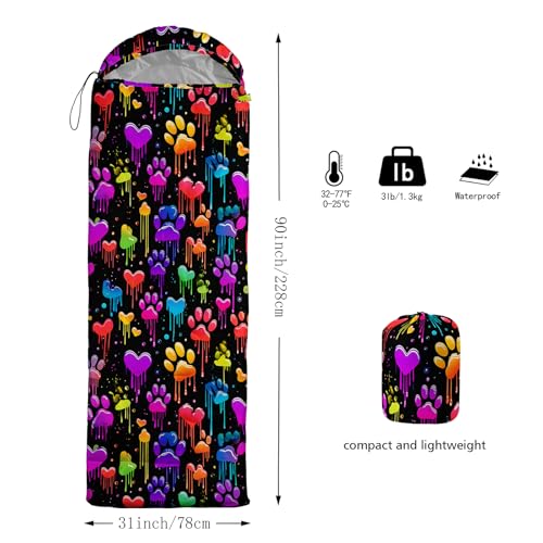 QOOMO Camping Sleeping Bags,3 Season Warm & Cool Weather,Lightweight,Waterproof Sleeping Bags for Adults & Kids,Traveling,and Outdoors,Camping Gear Equipment - color: colorful paw print