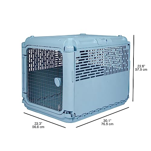 Sport PET Plastic Kennels Rolling Plastic Wire Door Travel Dog Crate, Collabsible Kennel, 22.1" L x 23.3" W x 30.6" H - color: 30" Medium (Blue)