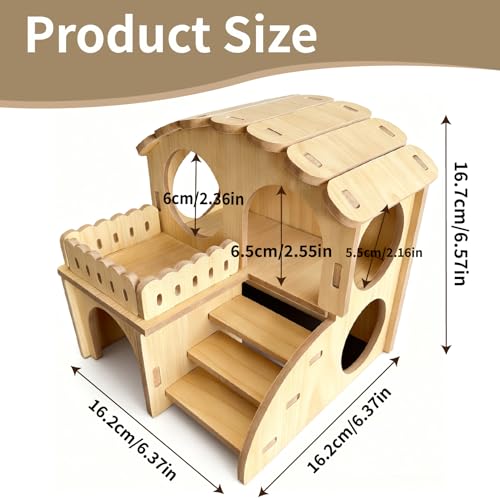Wooden Hamster Hideout - Wood Hamster Hide House with Ladder Platform Small Pet Hut Habitat Detachable Hamsters Maze Cage Accessories for Dwarf Rat Gerbils Mouse and Other Tiny Animals