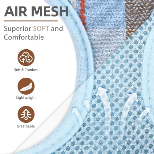 PUPTECK Soft Mesh Dog Harness and Leash Set Pet Puppy Cat Comfort Padded Vest No Pull Harnesses, Blue&Brown, S - color: Blue&Brown, size: S (NECK: 12", CHEST: 14"-18")