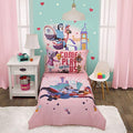 Disney T.O.T.S Special Delivery Pink, Teal, Purple & Brown 4Piece Toddler Bed Set - Comforter, Fitted Bottom Sheet, Flat Top Sheet, Reversible Pillowcase, Pink, Teal, Purple, Brown - color: Disney T.o.t.s
